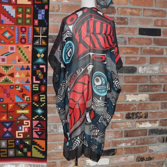 Native Northwest Sheer Wrap Salmon Motif Artist Kwiaahwah Jones - Picture 6 of 10